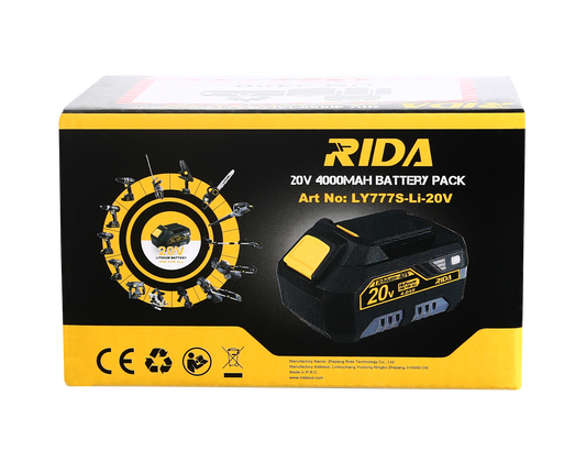 Batteria Rida R777B da 4.0Ah per Utensili Elettrici 20V - Potenza Estesa per Prestazioni Superiori